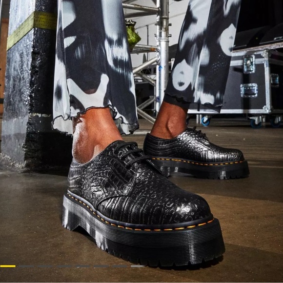 Dr. Martens Shoes - Dr. Martens 1461 CROC EMBOSS LEATHER PLATFORM SHOES